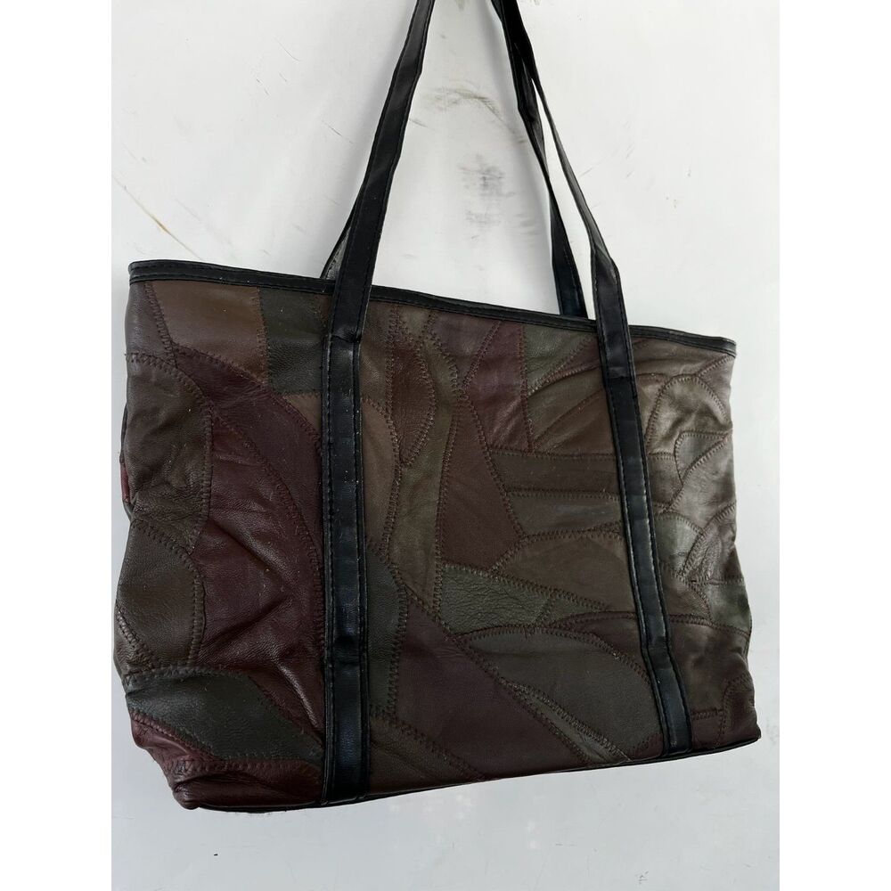 boho vintage Brown 80s Patchwork Leather Shoulder Bag
